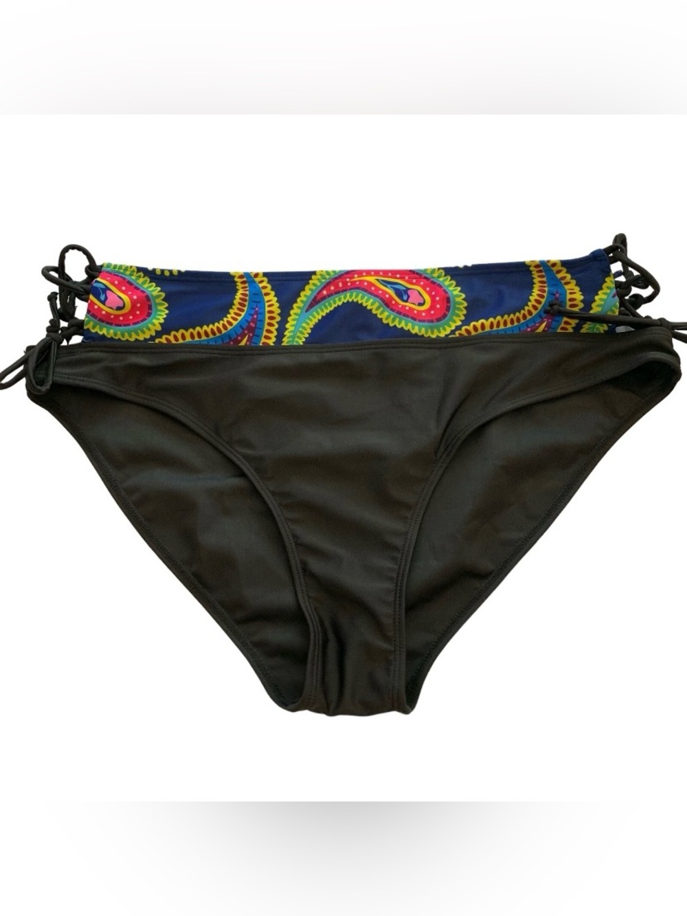 Black Muli Colored Paisley Womens Swimsuit Bikini Bottom Plus Size 16 Lace Sides